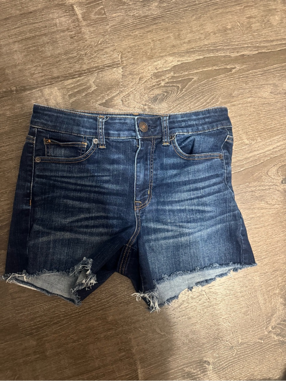 American Eagle Outfitters Dark Blue Distressed Denim Shorts MIDI